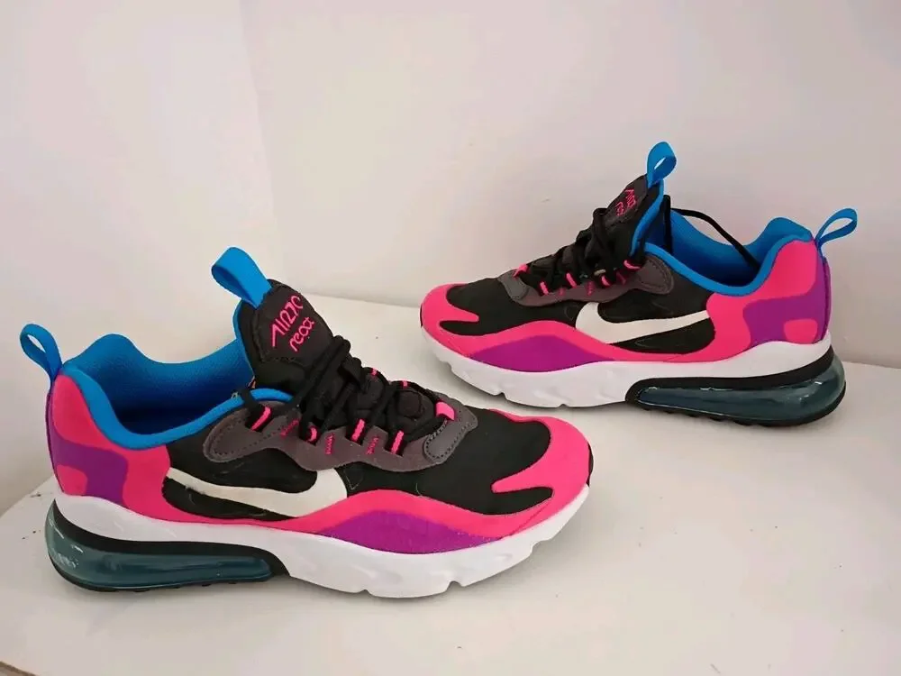 Nike BQ0101-001 Air Max 270 React Youth Girls Pink Lace Up Shoes Size 6Y